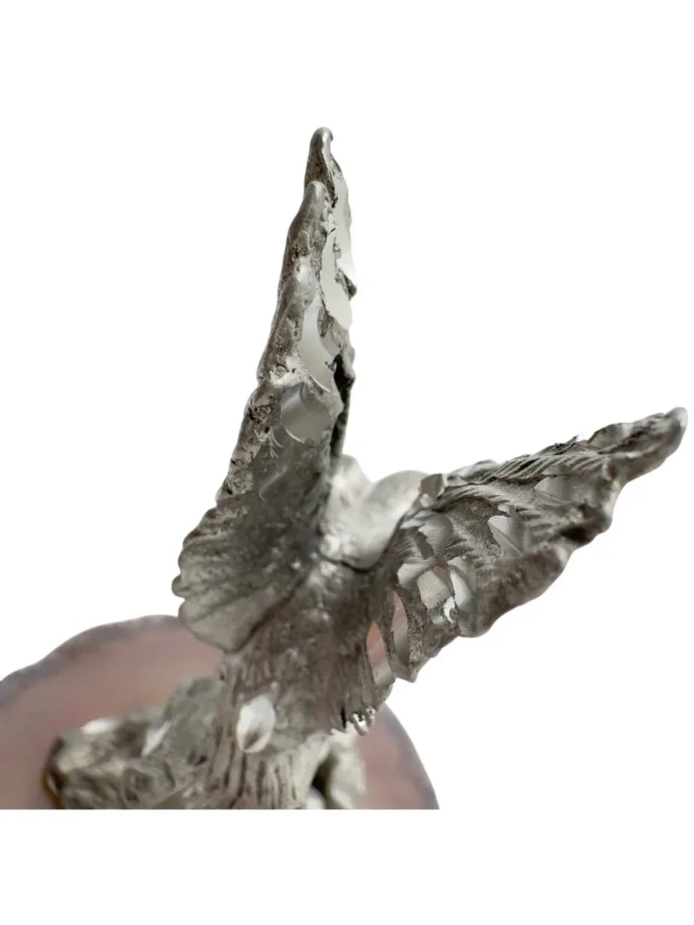 Pewter Hummingbird & Hibiscus Vtg Figurine Separate Agate Base 3.5